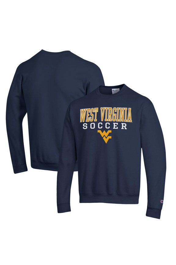 Men's Champion Navy West Virginia Mountaineers Soccer Stack Logo Powerblend Pullover Sweatshirt