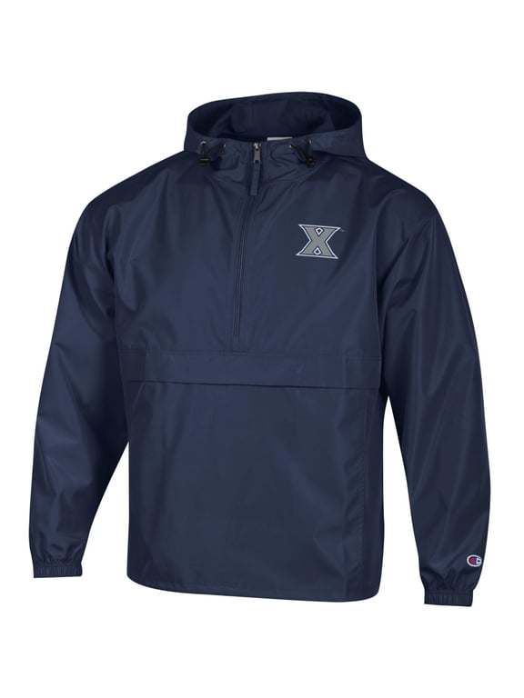 Men's Champion Navy Xavier Musketeers Packable Half-Zip Hooded Jacket
