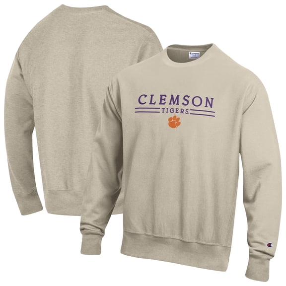 Men's Champion Oatmeal Clemson Tigers Reverse Weave Crewneck Sweatshirt