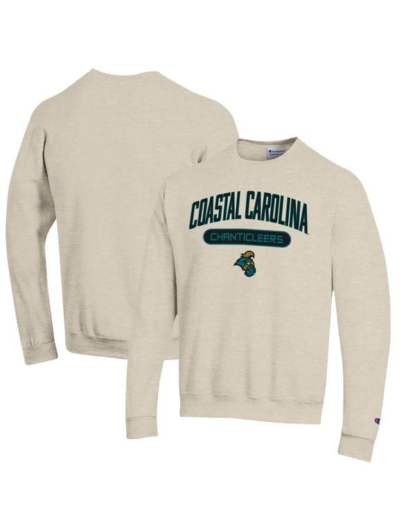 Men's Champion Oatmeal Coastal Carolina Chanticleers Eco Powerblend Crewneck Pullover Sweatshirt