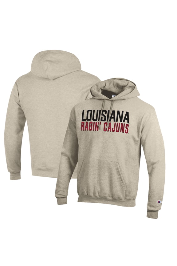 Men's Champion Oatmeal Louisiana Ragin' Cajuns Eco Powerblend Pullover Hoodie