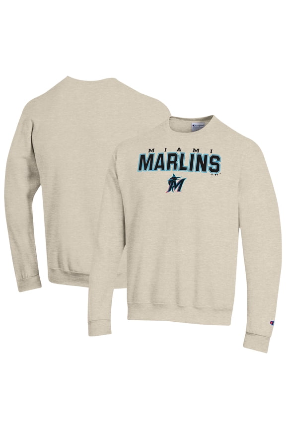 Men's Champion Oatmeal Miami Marlins Eco Powerblend Sweatshirt