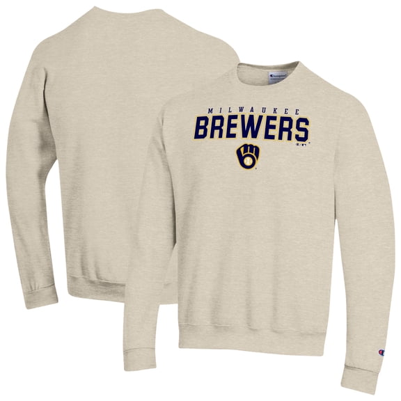 Men's Champion Oatmeal Milwaukee Brewers Eco Powerblend Sweatshirt