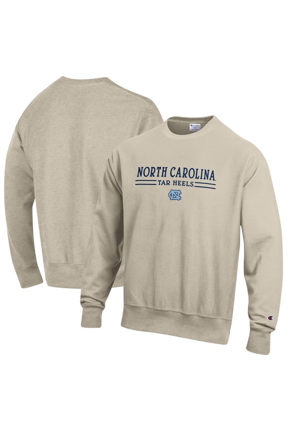 Men's Champion Oatmeal North Carolina Tar Heels Reverse Weave Crewneck Sweatshirt