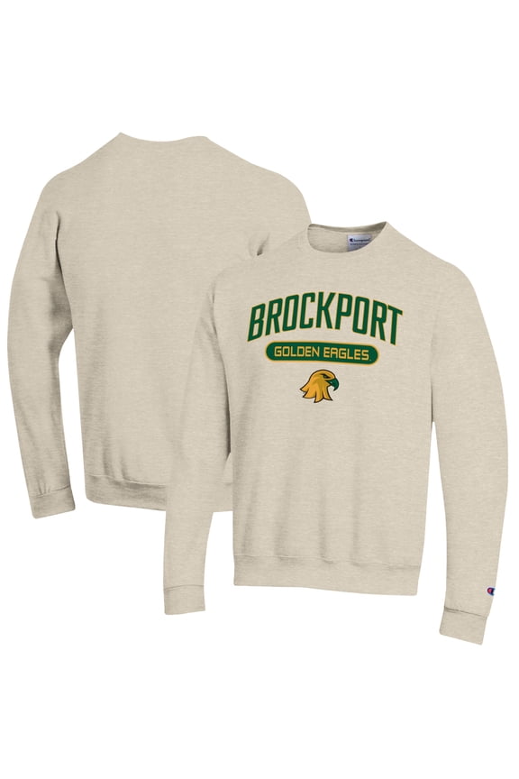 Men's Champion Oatmeal SUNY Brockport Golden Eagles Eco Powerblend Crewneck Pullover Sweatshirt