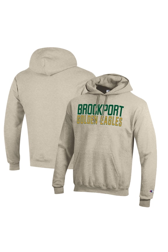 Men's Champion Oatmeal SUNY Brockport Golden Eagles Eco Powerblend Pullover Hoodie