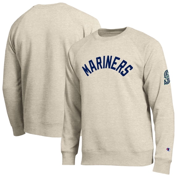 Men's Champion Oatmeal Seattle Mariners All-Star Soft Felt Raglan Sweatshirt