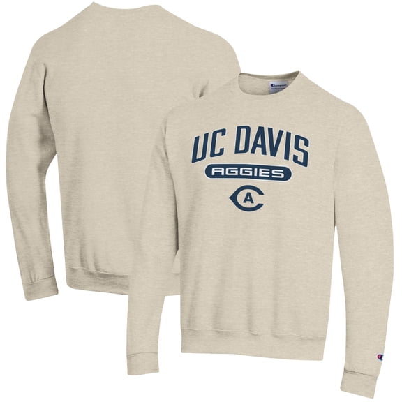 Men's Champion Oatmeal UC Davis Aggies Eco Powerblend Crewneck Pullover Sweatshirt