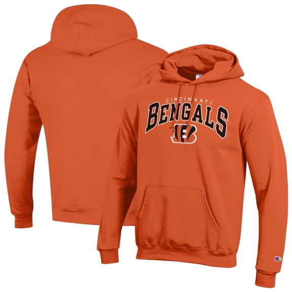 Men's Champion Orange Cincinnati Bengals Powerblend Arch over Logo Hoodie