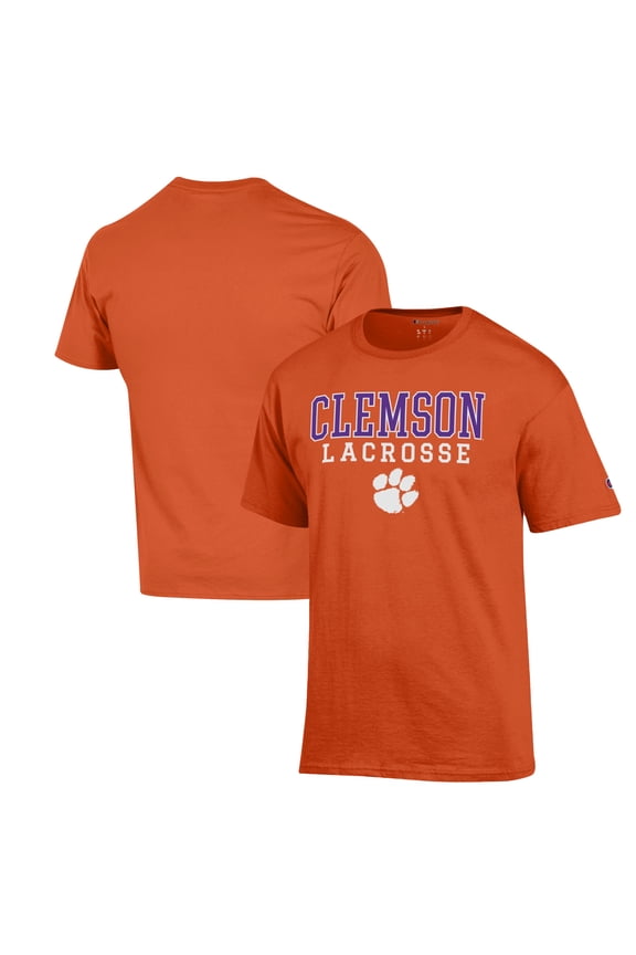 Men's Champion Orange Clemson Tigers Stack Logo Lacrosse Powerblend T-Shirt