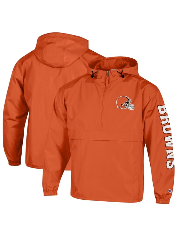 Men's Champion Orange Cleveland Browns Packable Hooded Windbreaker Half-Zip Jacket