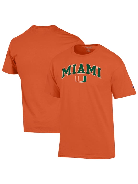 Men's-Champion Orange Miami Hurricanes Arched Logo T-Shirt