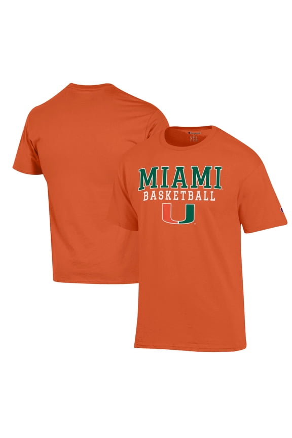 Men's Champion Orange Miami Hurricanes Basketball Stack T-Shirt