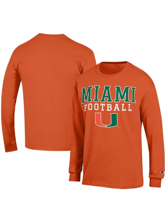 Men's Champion Orange Miami Hurricanes Football Stack Long Sleeve T-Shirt