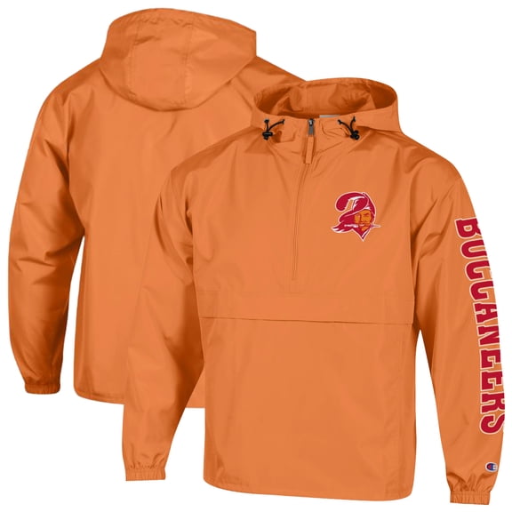 Men's Champion  Orange Tampa Bay Buccaneers Packable Hooded Windbreaker Half-Zip Jacket