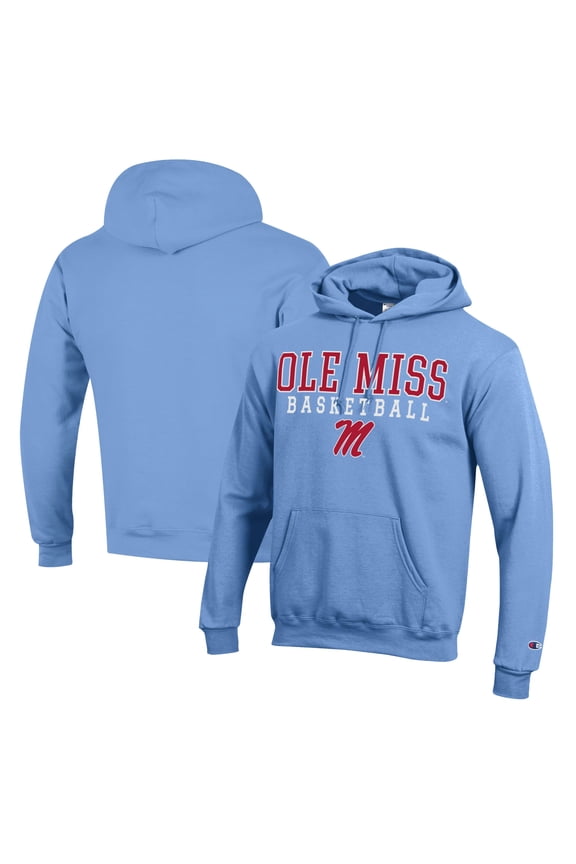 Men's Champion Powder Blue Ole Miss Rebels Basketball Stack Pullover Hoodie