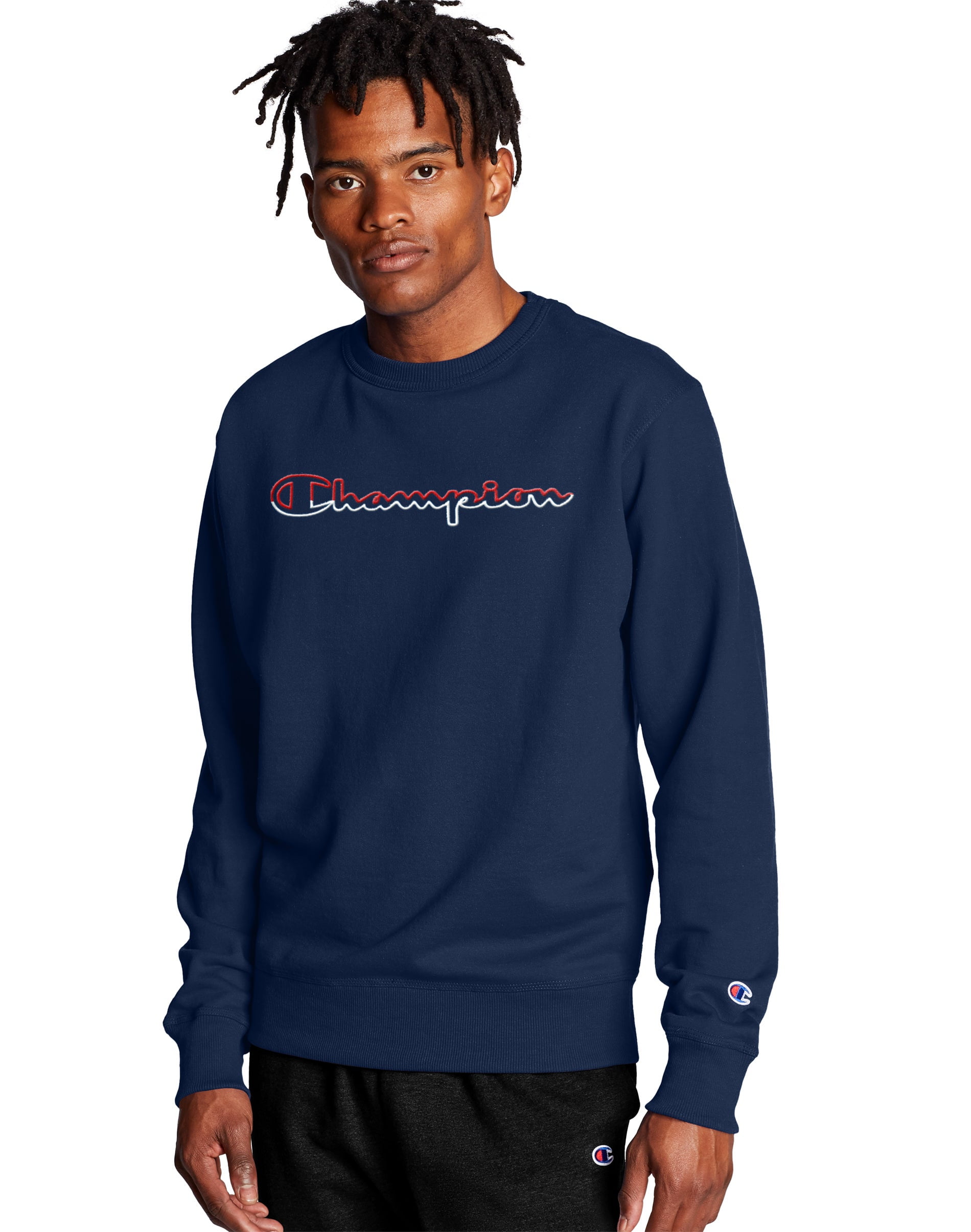 Champion Powerblend Crew Script Logo Champion Men's Powerblend Fleece Crew  Script Logo White GF88H Y06794 W