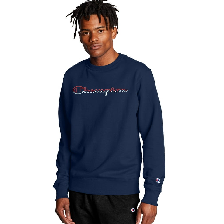 Men s Champion Powerblend Crew Split Script Logo Navy L
