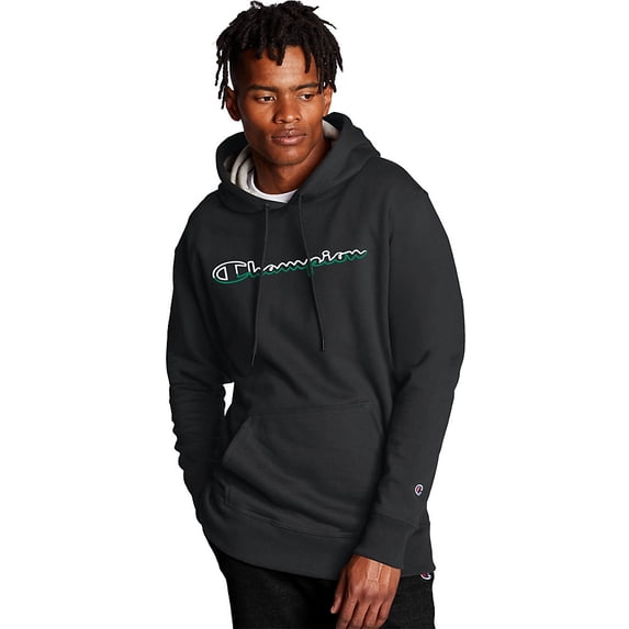 Men's Champion Powerblend Hoodie, Split Script Logo Black XL