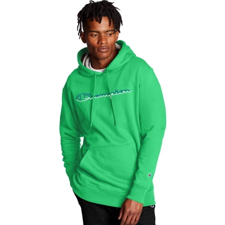 Men's Champion Powerblend Hoodie, Split Script Logo Green Myth S