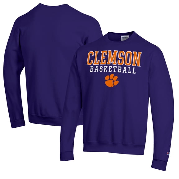 Men's Champion Purple Clemson Tigers Basketball Stack Pullover Crewneck Sweatshirt