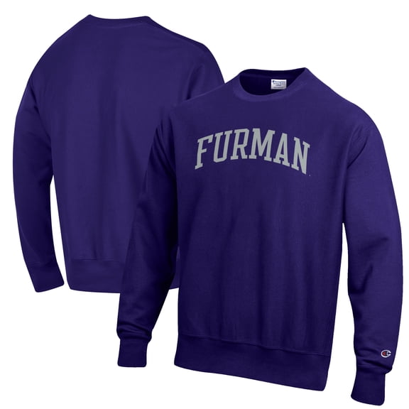 Men's Champion Purple Furman Paladins Reverse Weave Fleece Crewneck Sweatshirt