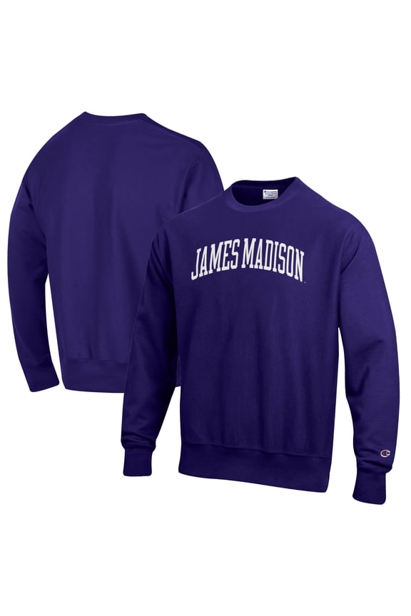 Men's Champion Purple James Madison Dukes Reverse Weave Fleece Crewneck Sweatshirt