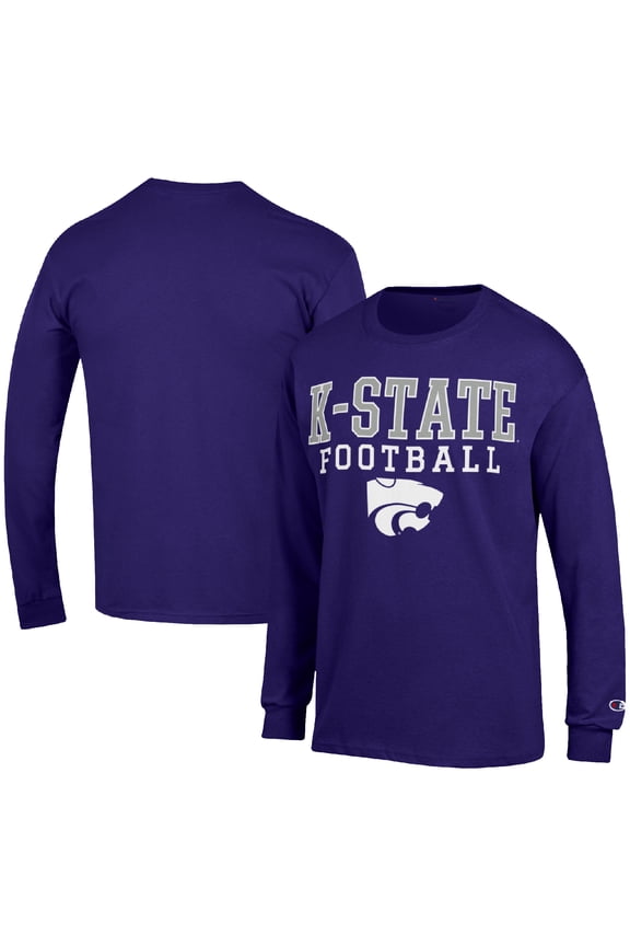 Men's Champion Purple Kansas State Wildcats Football Stack Long Sleeve T-Shirt