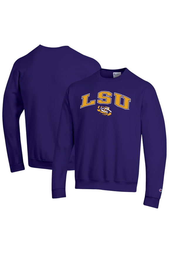 Men's-Champion Purple LSU Tigers Arch Over Logo Pullover Sweatshirt