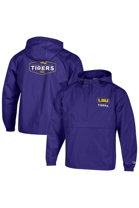 Men's Champion Purple LSU Tigers Delay Packable Half-Zip Jacket
