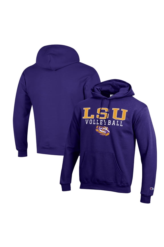 Men's Champion Purple LSU Tigers Stack Logo Volleyball Powerblend Pullover Hoodie