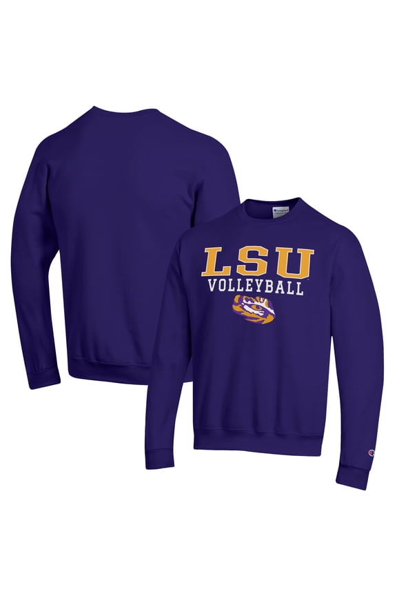 Men's Champion Purple LSU Tigers Stack Logo Volleyball Powerblend Pullover Sweatshirt