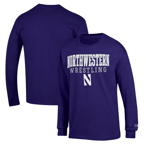 Men's Champion Purple Northwestern Wildcats Wrestling Stack Logo Long Sleeve T-Shirt