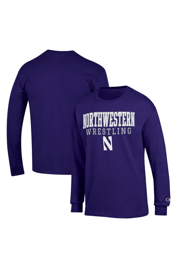 Men's Champion Purple Northwestern Wildcats Wrestling Stack Logo Long Sleeve T-Shirt