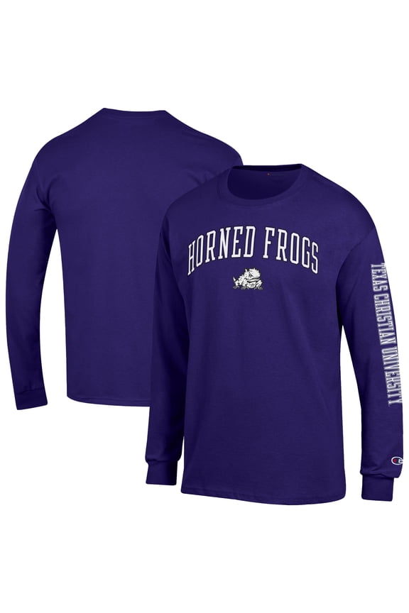 Men's Champion Purple TCU Horned Frogs Arch Over Logo 2-Hit Long Sleeve T-Shirt