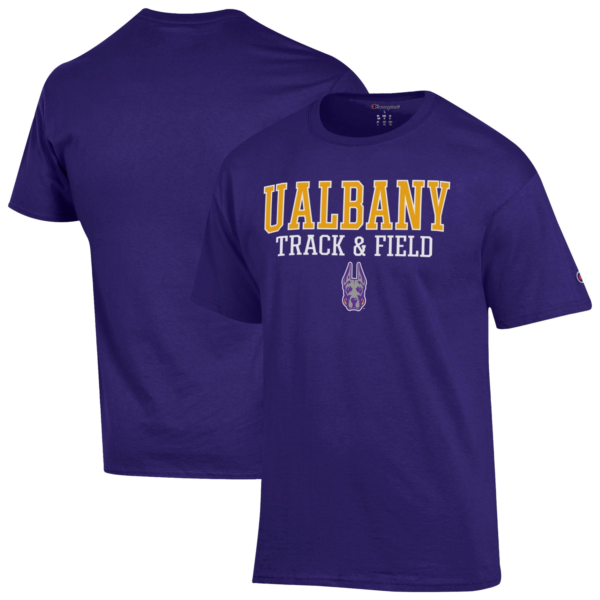 Men's Champion  Purple UAlbany Great Danes Stacked Track & Field T-Shirt