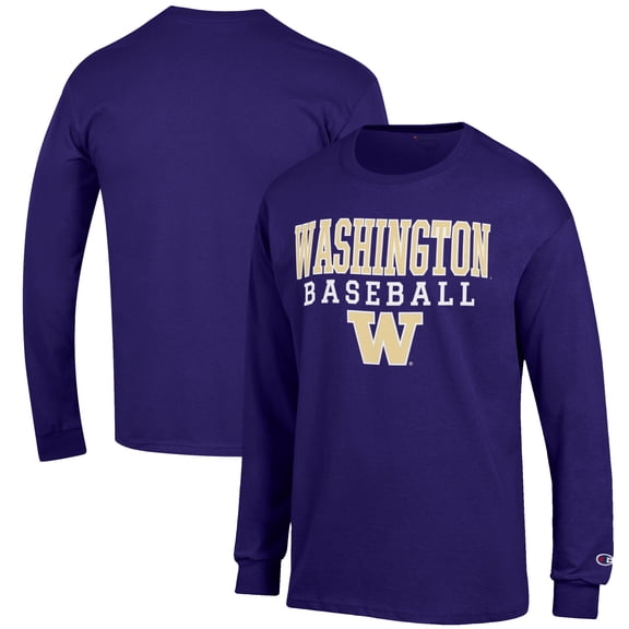 Men's Champion Purple Washington Huskies Baseball Stack Long Sleeve T-Shirt