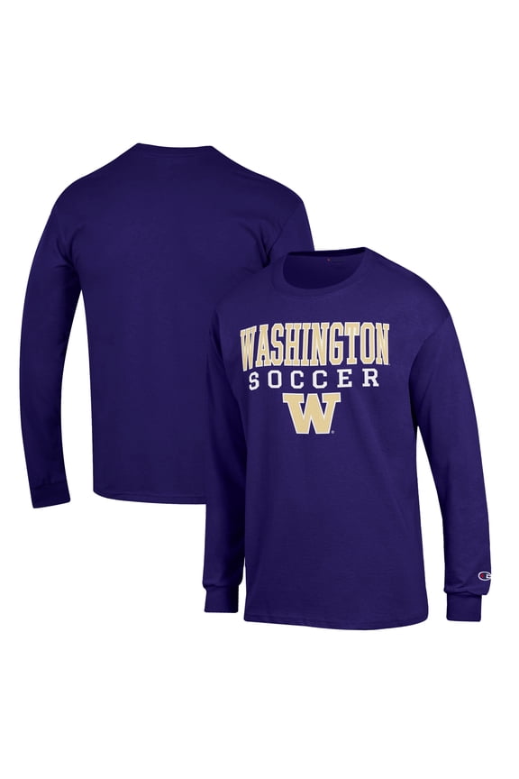 Men's Champion Purple Washington Huskies Soccer Stack Logo Long Sleeve T-Shirt