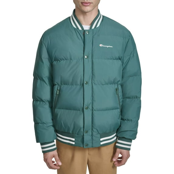 Men's Champion® Quilted Varsity Puffer Bomber Jacket Color: Rain Forest Size: XL