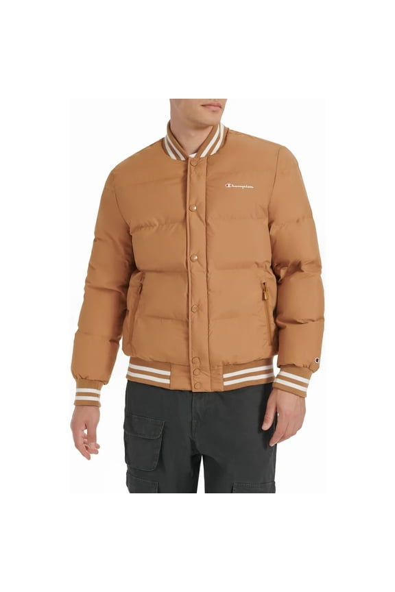 Men's Varsity Bomber Puffer Jacket (Tobacco/Small)
