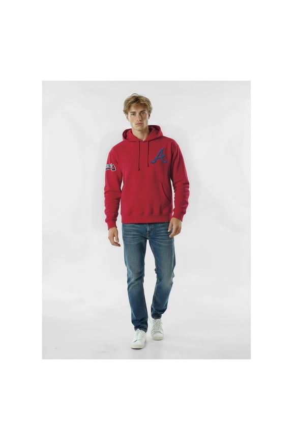 Men's Champion  Red Atlanta Braves Reverse Weave Chenille Hoodie