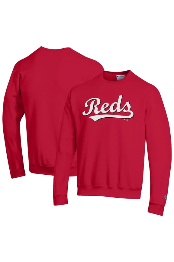 Men's Champion Red Cincinnati Reds Powerblend Wordmark Sweatshirt