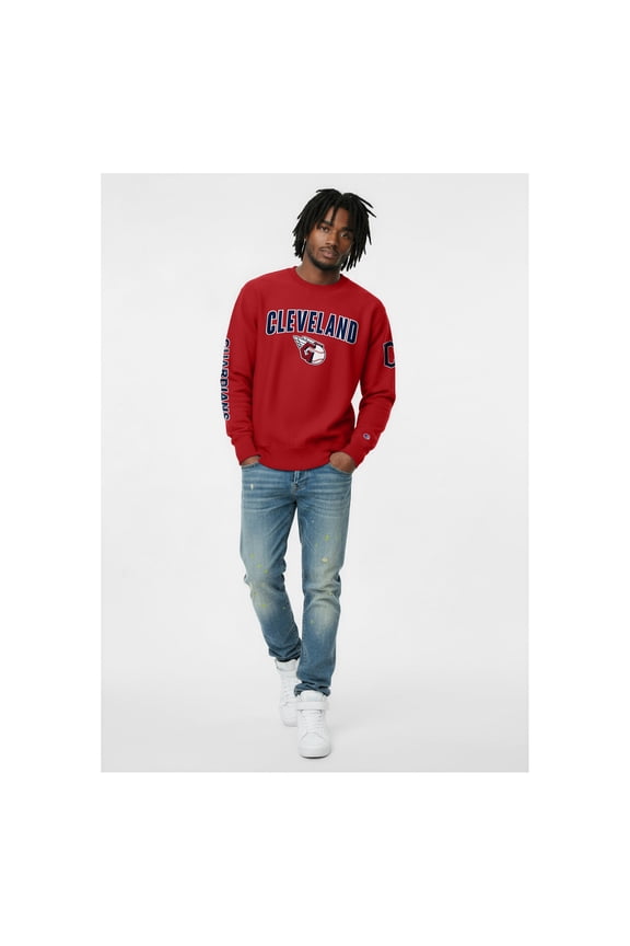 Men's Champion  Red Cleveland Guardians Reverse Weave Chenille Sweatshirt