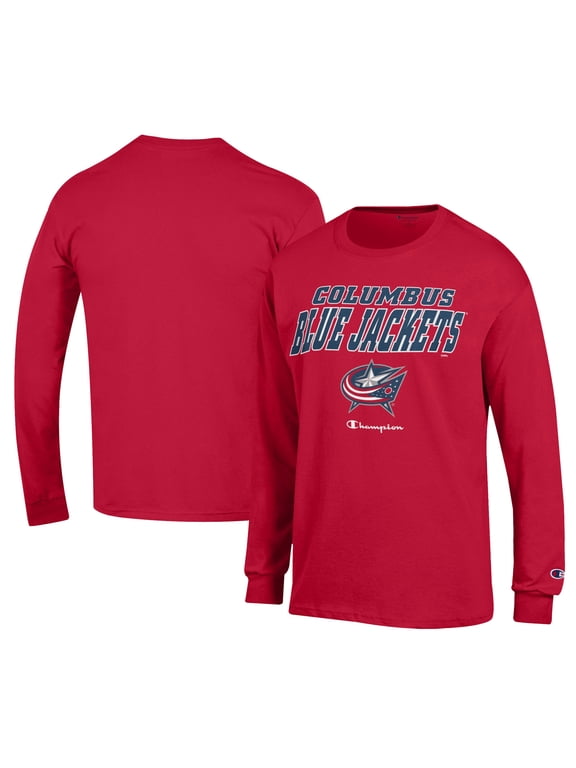 Men's Champion Red Columbus Blue Jackets Long-Sleeve Jersey T-Shirt