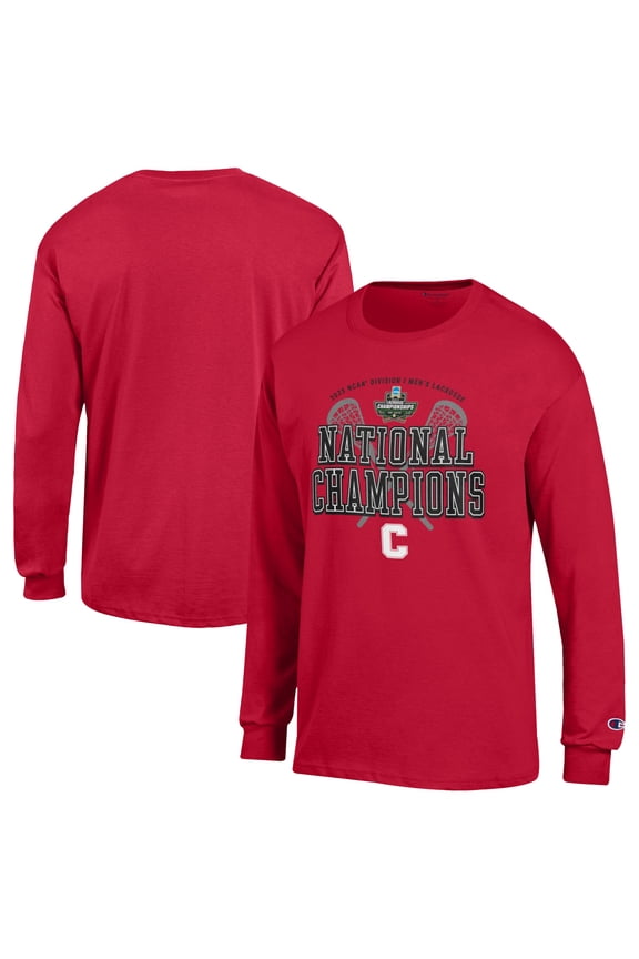 Men's Champion  Red Cornell Big Red 2025 NCAA Men's Lacrosse National Champions Jersey Long Sleeve T-Shirt
