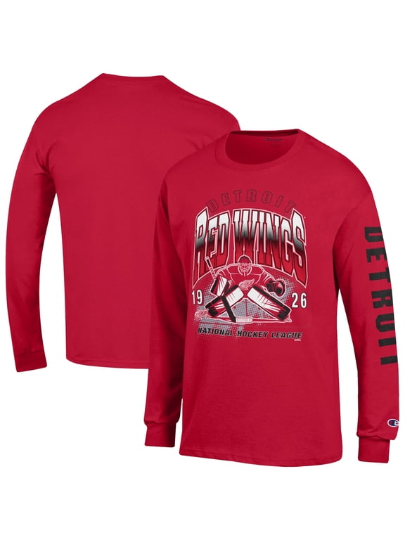 Men's Champion Red Detroit Red Wings Long Sleeve Jersey T-Shirt