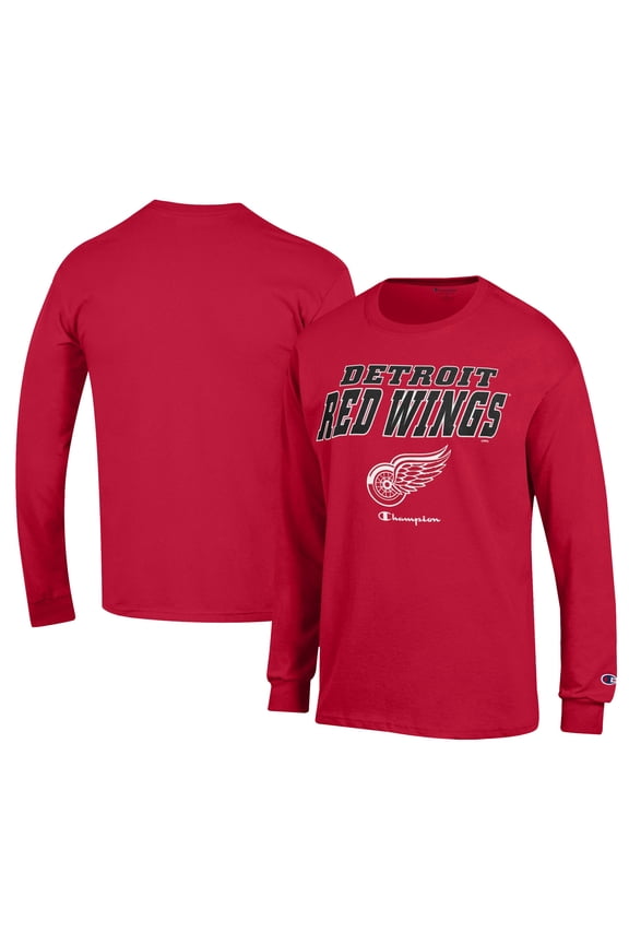 Men's Champion Red Detroit Red Wings Long-Sleeve Jersey T-Shirt