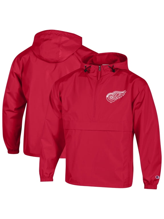 Men's Champion Red Detroit Red Wings Packable Windbreaker Half-Zip Jacket