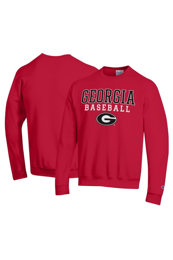 Men's Champion Red Georgia Bulldogs Stack Logo Baseball Powerblend Pullover Sweatshirt
