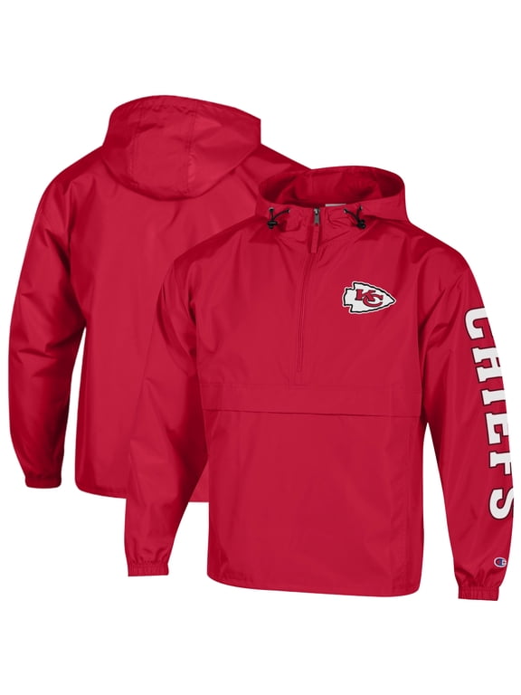 Men's Champion Red Kansas City Chiefs Packable Hooded Windbreaker Half-Zip Jacket